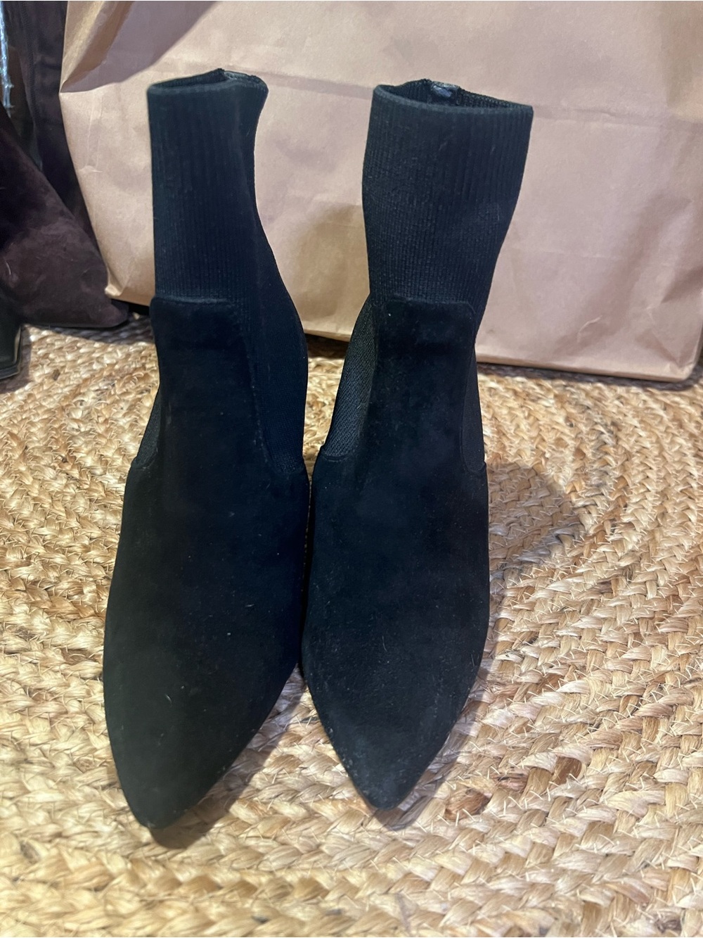 Steve Madden Black Suede Pointed Toe Sock Booties